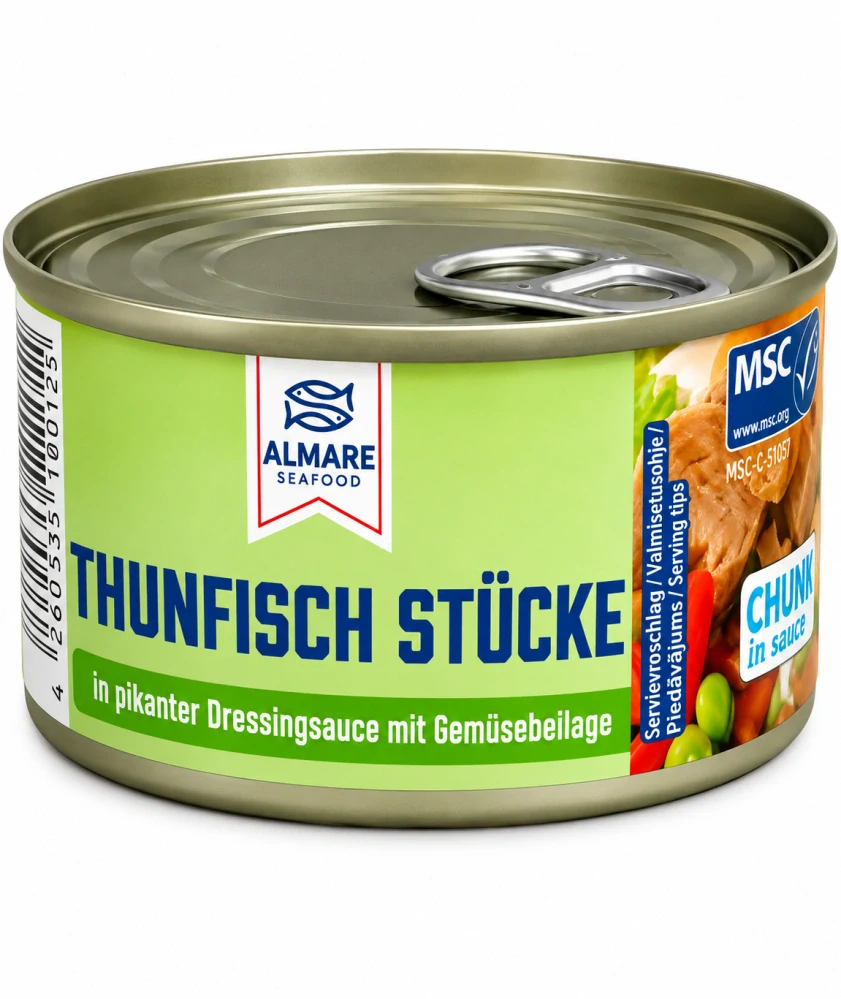 Almare Seafood Tuňákové kousky v pikantní dresinkové omáčce se zeleninou 185 g