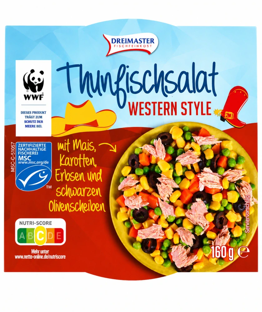 Dreimaster Tuňákový salát se zeleninou a černými olivami Western Style 160 g