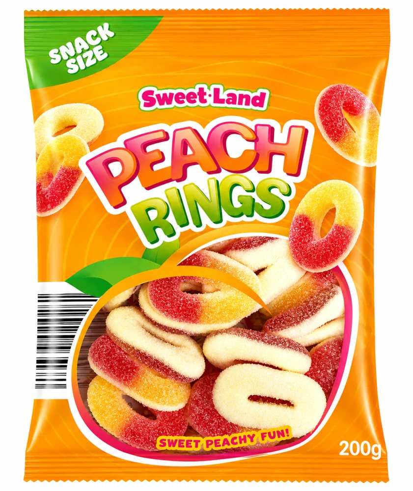Sweet Land Peach Rings želé s pěnovou cukrovinkovou s příchutí broskve 200 g