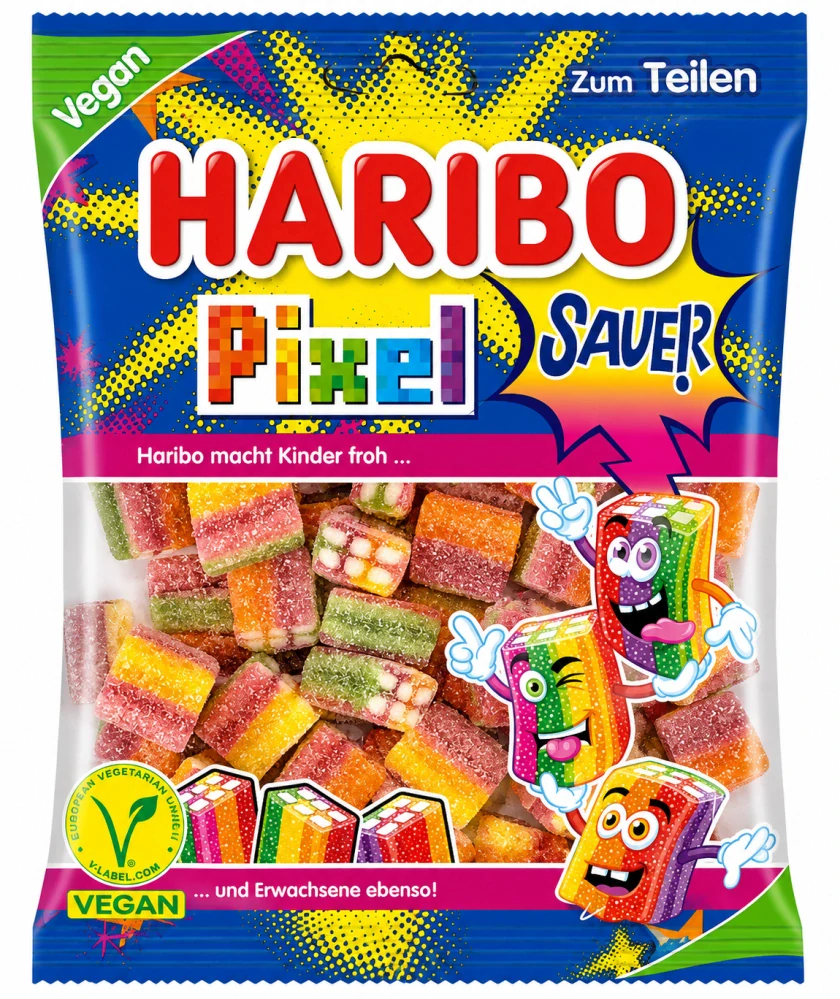 Haribo Pixel Sauer želé s ovocnou příchutí, a s pěnovým cukrem 160g