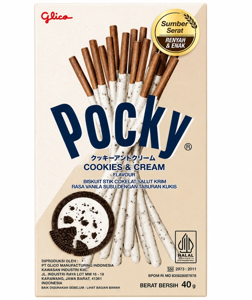 Glico Pocky Cookies & Cream Kakaové sušenkové tyčinky v mléčno-vanilkové polevě 40 g
