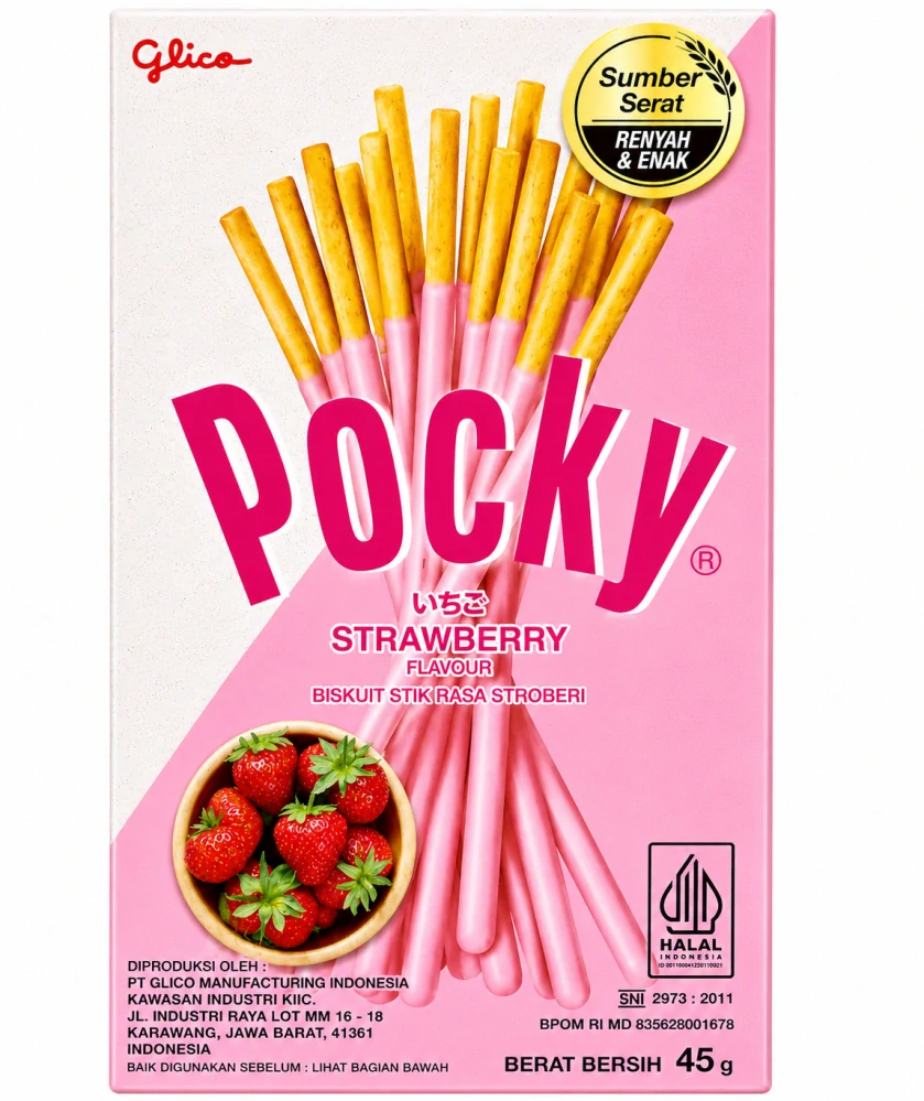 Glico Pocky Strawberry Sušenkové tyčinky s jahodovou polevou 45 g
