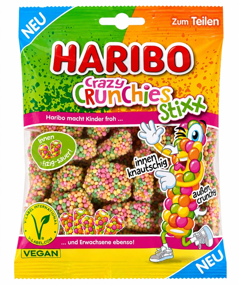 HARIBO Crazy Crunchies Stixx – Měkké cukrovinky s ovocnými příchutěmi 160 g