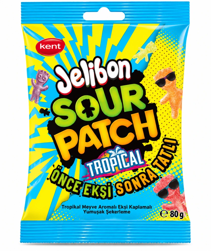 JELLYBON SOUR PATCH TROPICAL – Želé s příchutí tropického ovoce a kyselou vrstvou 80 g