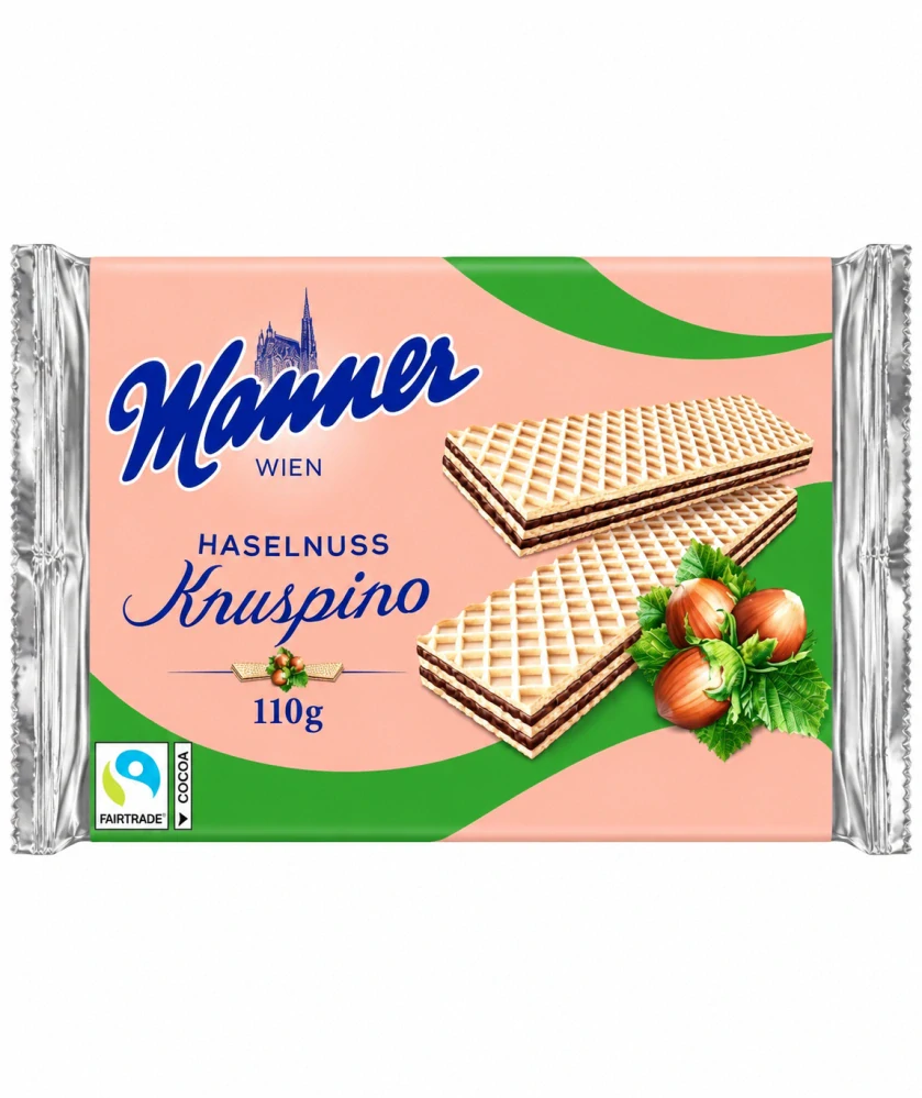 Manner Knuspino Haselnuss – Křupavé oplatky s lískooříškovým krémem 110 g