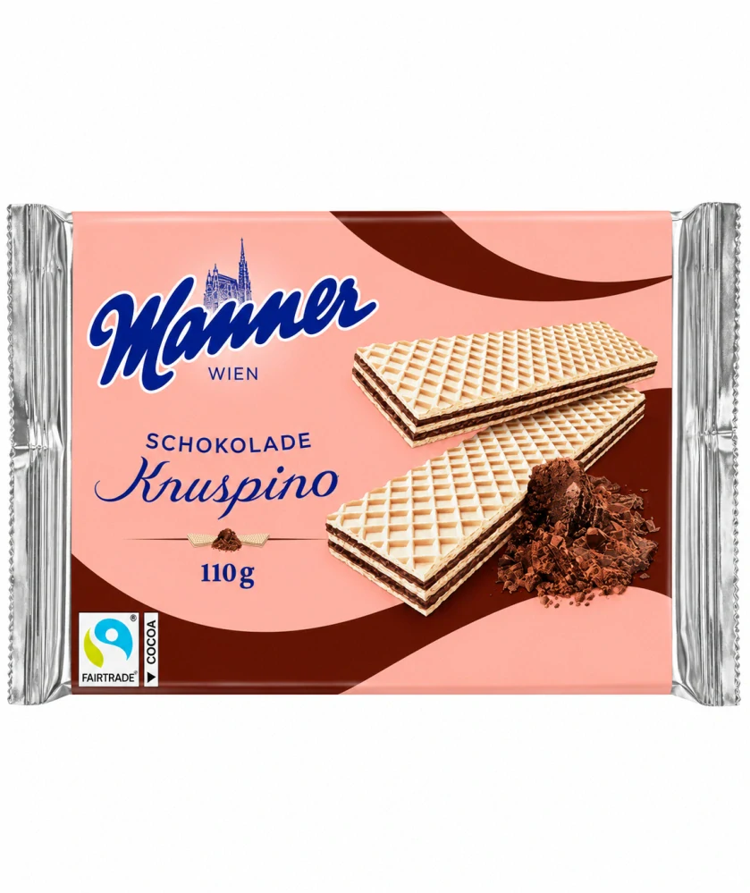 Manner Knuspino Schokolade – Křupavé oplatky s krémovou čokoládovou náplní 110 g