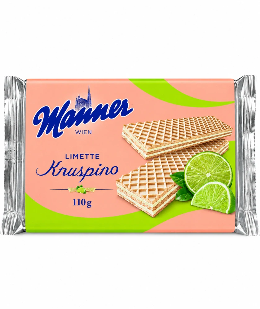Manner Knuspino Limette – Osvěžující křupavé oplatky s limetkovou náplní 110 g