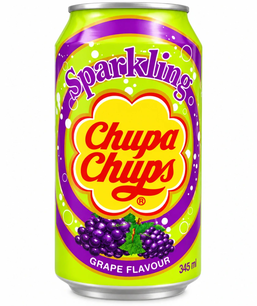 Chupa Chups Sparkling Grape Sycený nealkoholický nápoj s hroznovou příchutí 345 ml