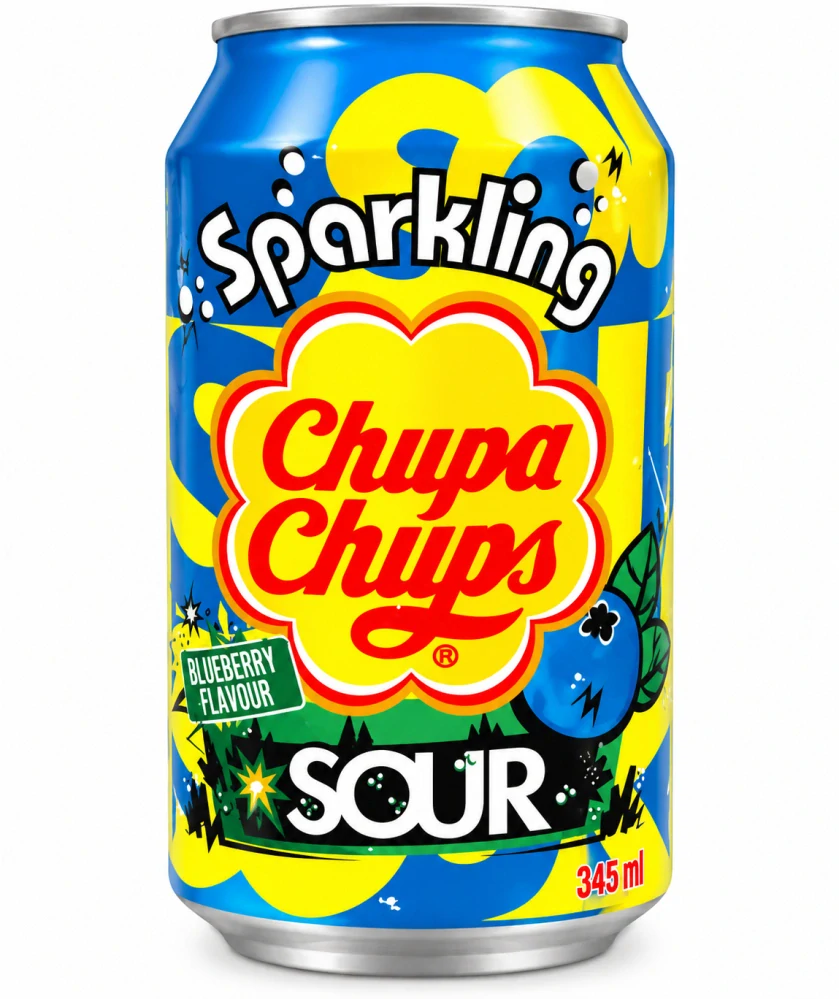 Chupa Chups Sour Blueberry Sycený nealkoholický nápoj s příchutí borůvky 345 ml