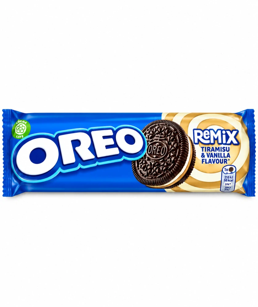 Oreo Remix kakaové sušenky s vanilkovo-tiramisovým krémem 157 g
