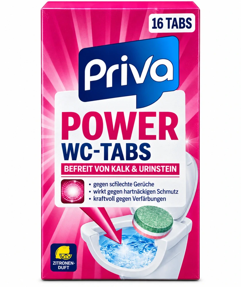 Priva POWER WC-TABS – Tablety na čištění toalety s citrónovou vůní (16 ks / 400 g)