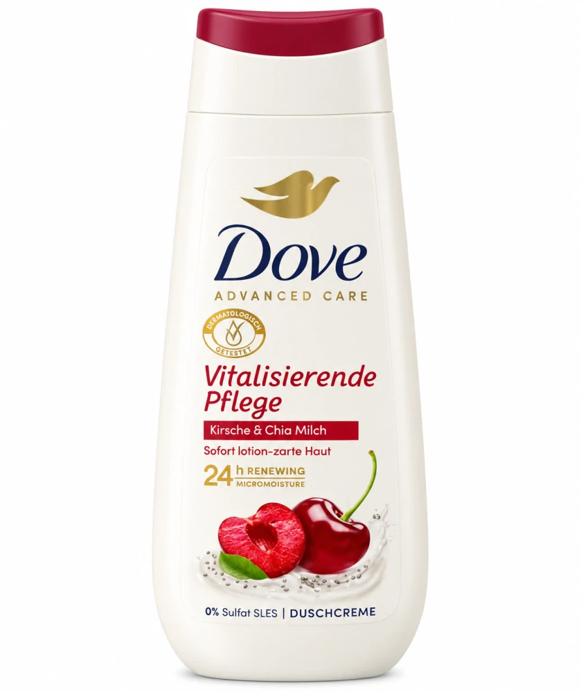 Dove Advanced Care Vitalisierende Pflege – Sprchový krém Třešeň & Chia mléko (225 ml)