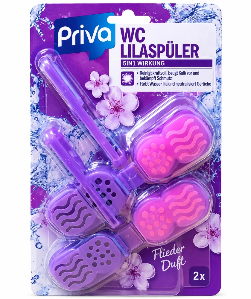 Priva WC Lilaspüler – WC závěs s fialovou vodou a vůní šeříku (96 g / 2× 48 g)