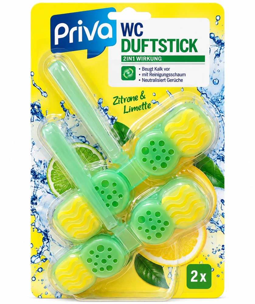 Priva WC Duftstick – WC závěs Citrón & Limetka (96 g / 2× 48 g)