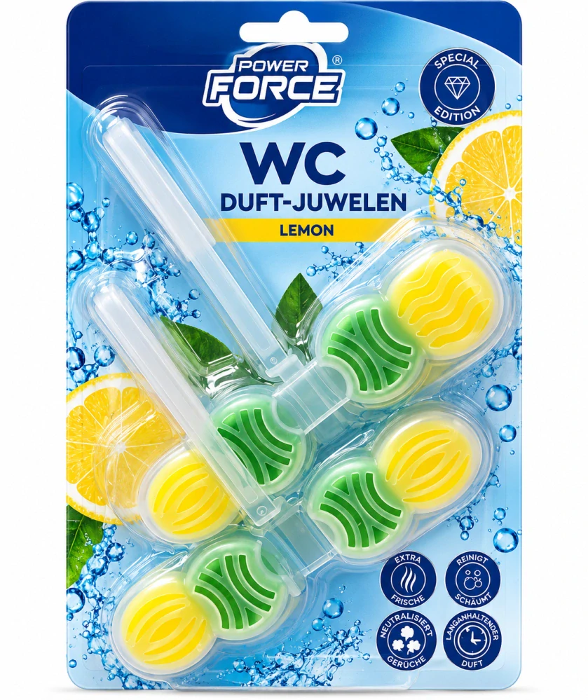 POWER FORCE WC Duft-Juwelen – WC blok s vůní citrónu / květin (96 g / 2× 48 g)