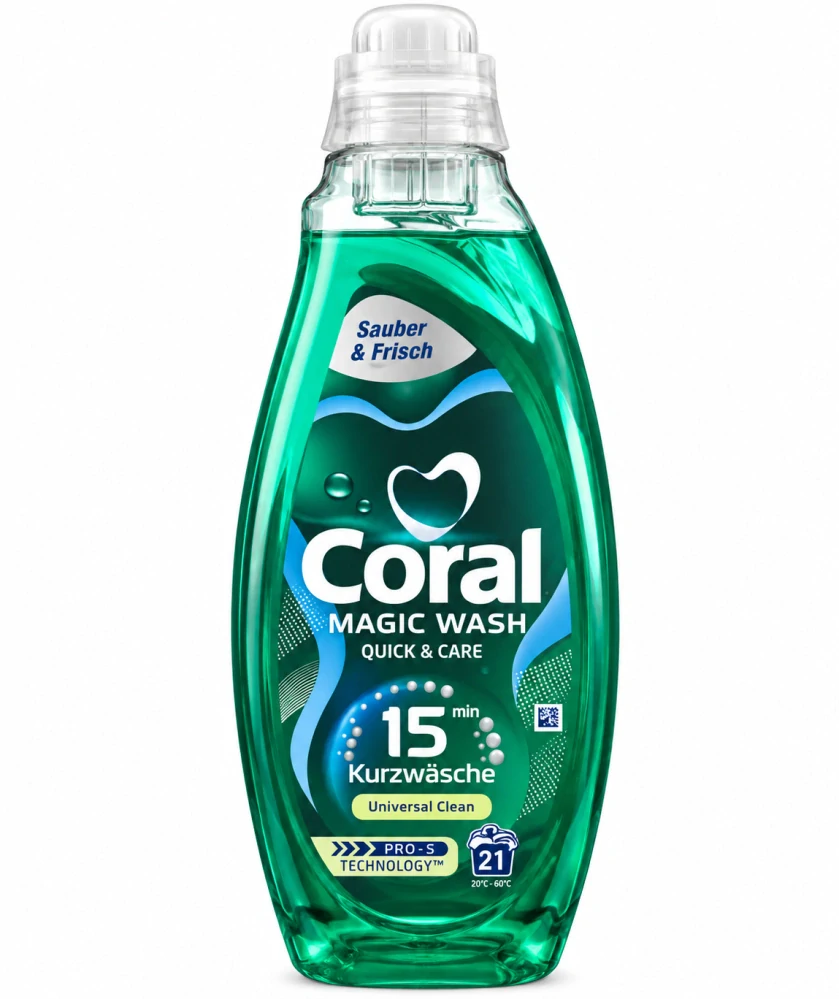 Coral Magic Wash Quick & Care – Universal Clean (Univerzální tekutý prací prostředek pro krátké cykly, 840 ml / 21 prání)