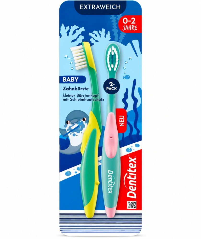 Dentitex Baby – Dětský zubní kartáček Extra měkký 0–2 roky (2 ks)