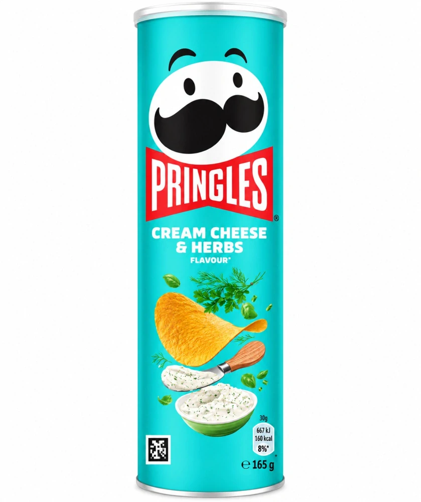 Pringles Cream Cheese & Herbs – Slaný snack s příchutí čerstvého sýra a bylinek (185 g)