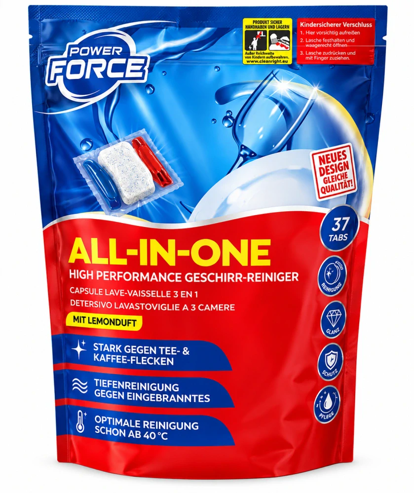 Power Force All-in-One – Tablety do myčky na nádobí s citrónovou vůní (37 ks / 518 g)