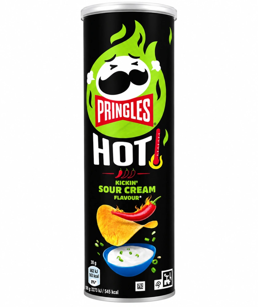 Pringles Hot Kickin' Sour Cream - bramborový snack s příchutí zakysané smetany a chilli 160g