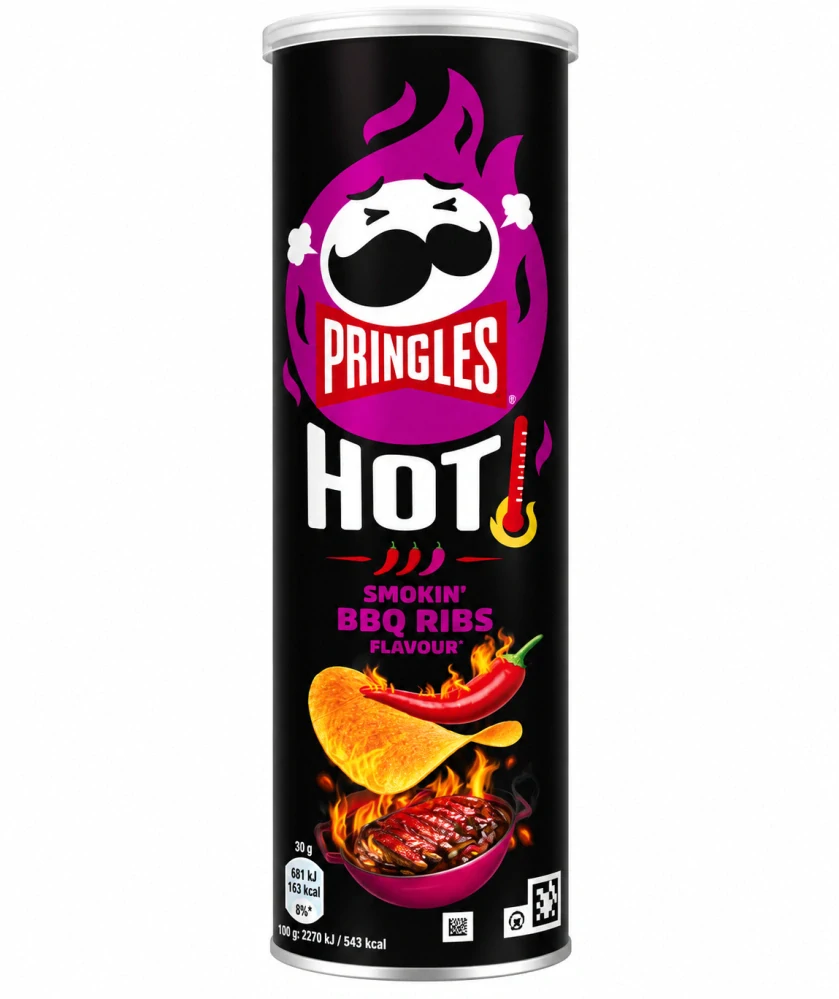 Pringles Hot Smokin' BBQ Ribs - bramborový snack s příchutí BBQ žebírek (pálivé) 160 g