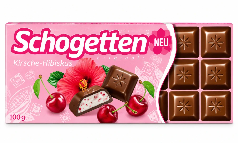 Schogetten Mléčná čokoláda s jogurtovou náplní, višněmi a ibiškem 100 g