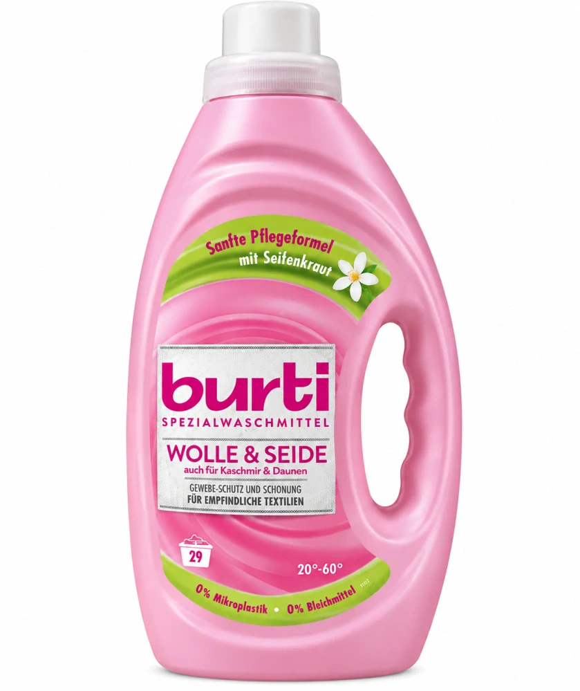 Burti Wolle & Seide – Speciální prací gel na vlnu, hedvábí, kašmír a peří (1,45 l)