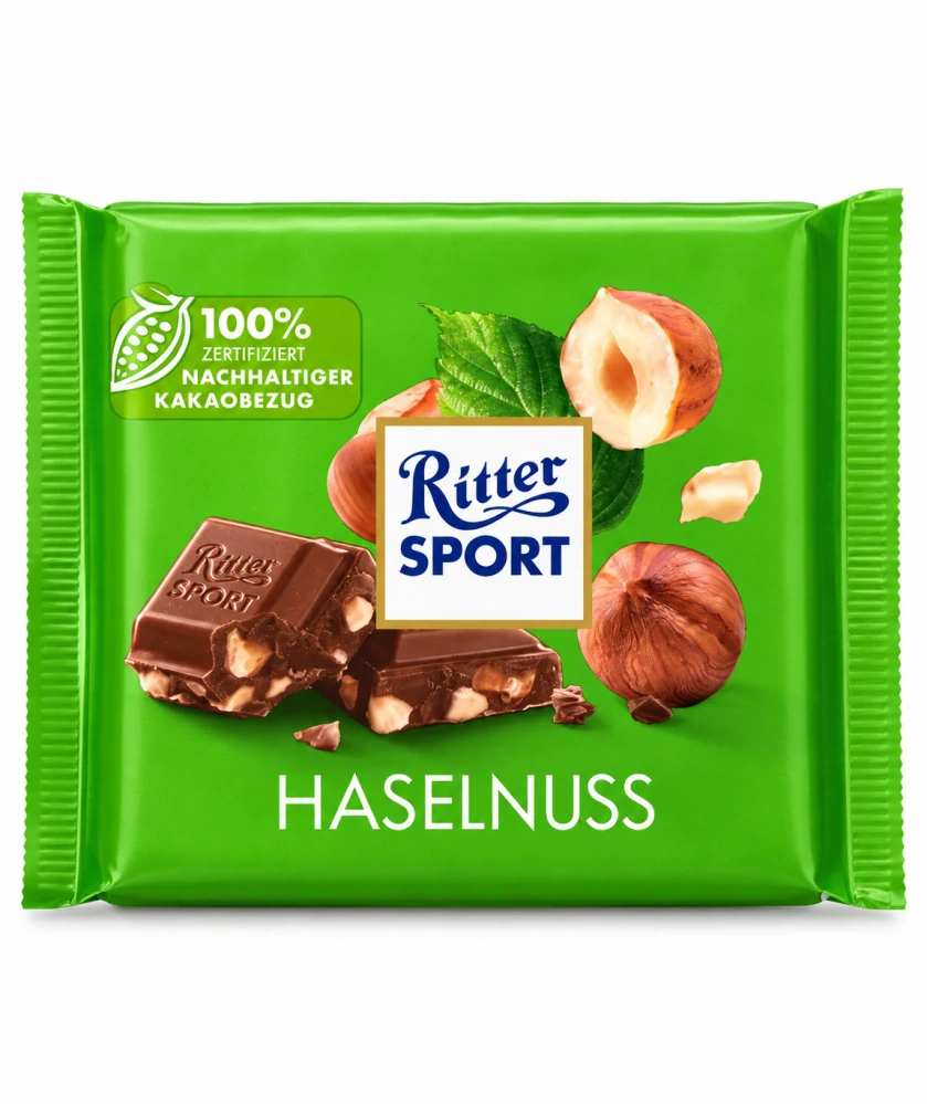 Ritter Sport Haselnuss – mléčná čokoláda s kousky lískových ořechů 100 g