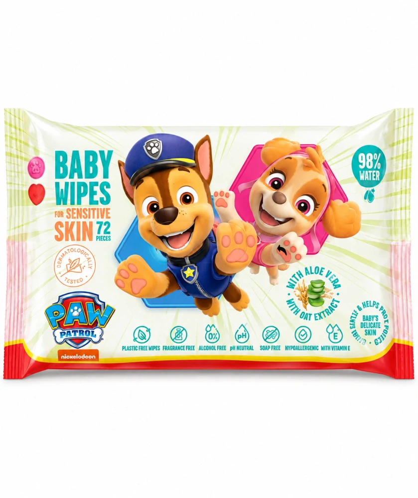 Paw Patrol Dětské vlhčené ubrousky pro citlivou pokožku (72 ks)