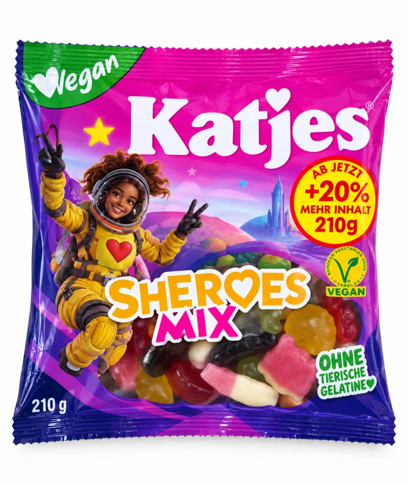 Katjes Sheroes Mix – směs ovocných gumových bonbónů, lékořice a pěnového cukru 210 g