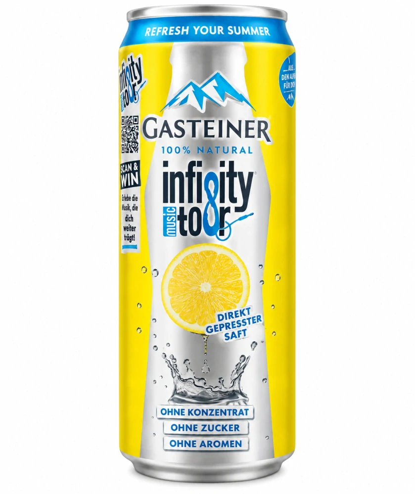 GASTEINER Infinity to go Lemon – Nealkoholický sycený nápoj s citronovou šťávou 330 ml