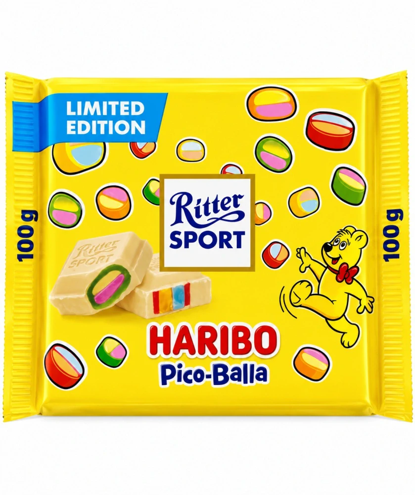 Ritter Sport Bílá čokoláda s želé Haribo Pico-Balla – Limitovaná edice (100 g)