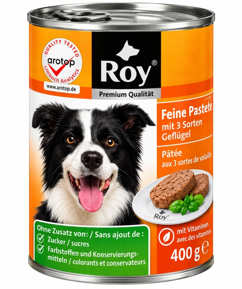 Roy Kompletní krmivo pro dospělé psy – Jemná paštika ze tří druhů drůbežího masa 400 g