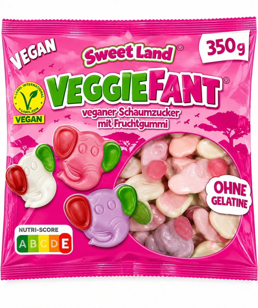 SweetLand Veggiefant Veganská pěnová cukrovinka s ovocným želé 350 g
