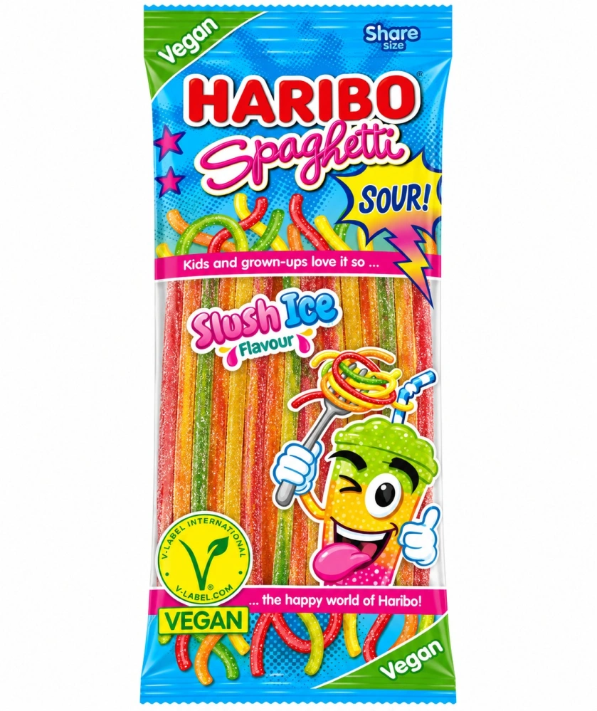 HARIBO Kyselé špagety Slush Ice Flavour Veganské kyselé ovocné želé 200 g