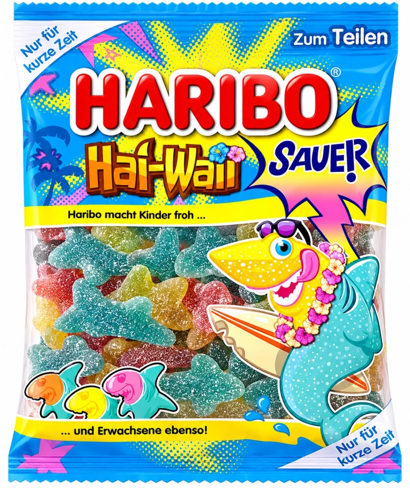 HARIBO Hai-Waii Sauer - Kyselé ovocné želé ve tvaru žraloků 175 g