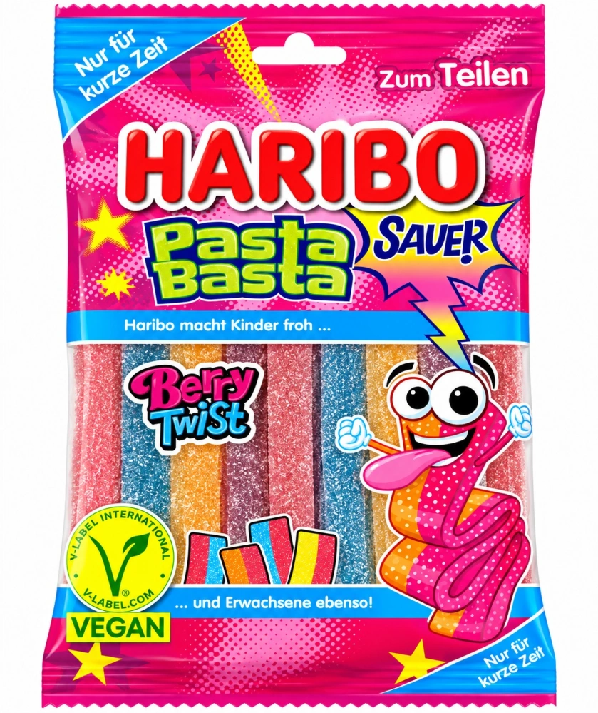 HARIBO Pasta Basta Sauer Berry Twist - Kyselé ovocné želé pásky 160 g