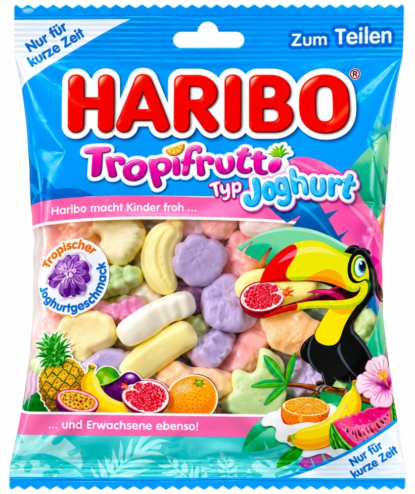 HARIBO Tropifrutti Joghurt -Ovocná pěnová cukrovinka s jogurtovou příchutí 160 g