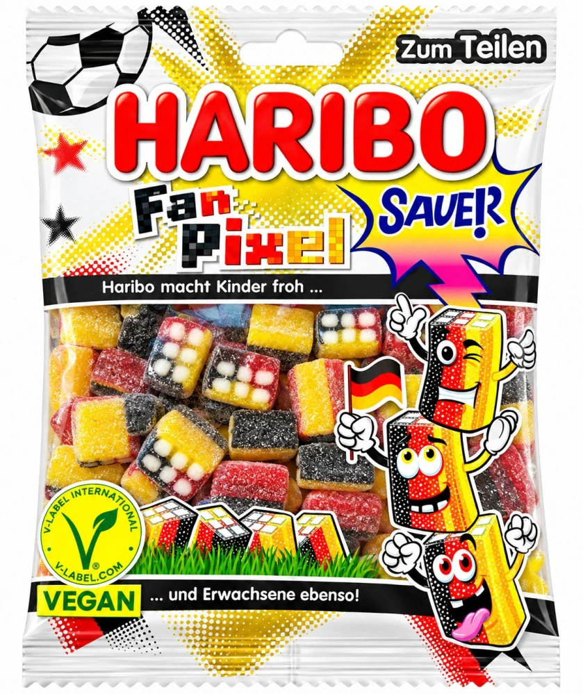 HARIBO Fan Pixel Sauer - Kyselé ovocné želé s konfektovou náplní 160 g