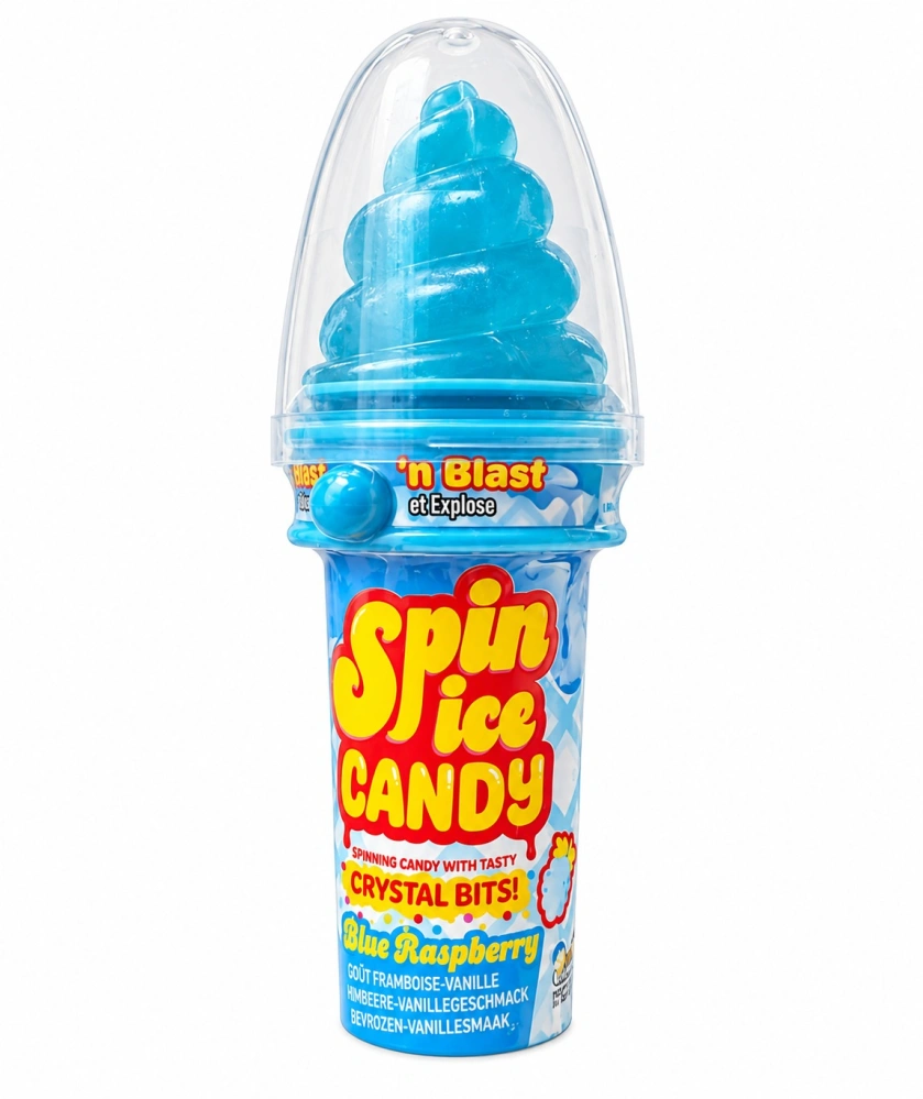 DOK Spin Ice Candy - Lízátko v kornoutu s příchutí modré maliny/borůvky a vanilky a dražovanými bonbóny 24 g