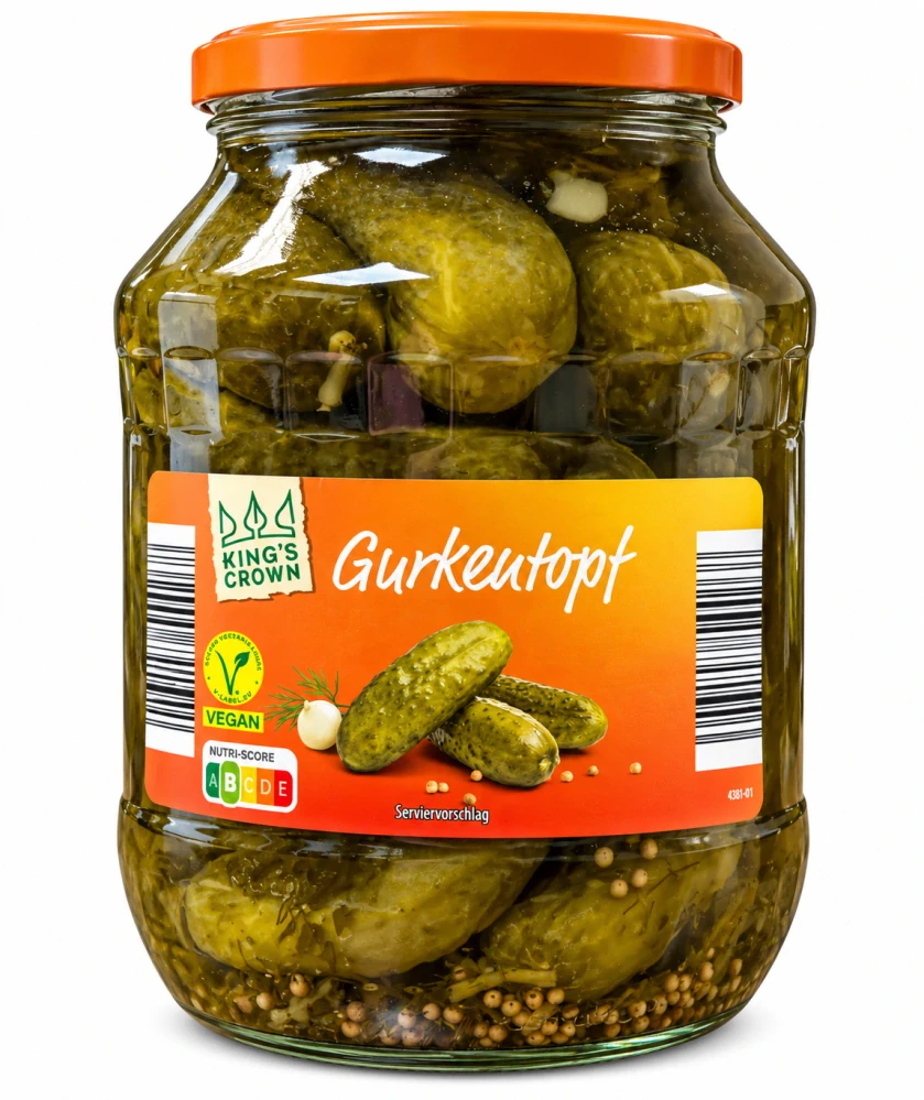 King's Crown Gurkentopf - Okurky sterilované, kořeněné 1550 g / pevný podíl 850 g