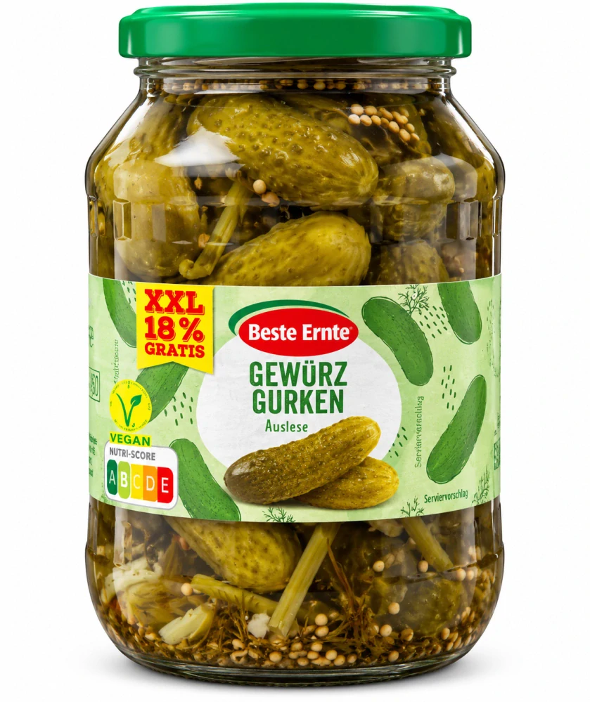 Beste Ernte Gewürzgurken Auslese - Sterilované okurky kyselé 790 g / pevný podíl 425 g