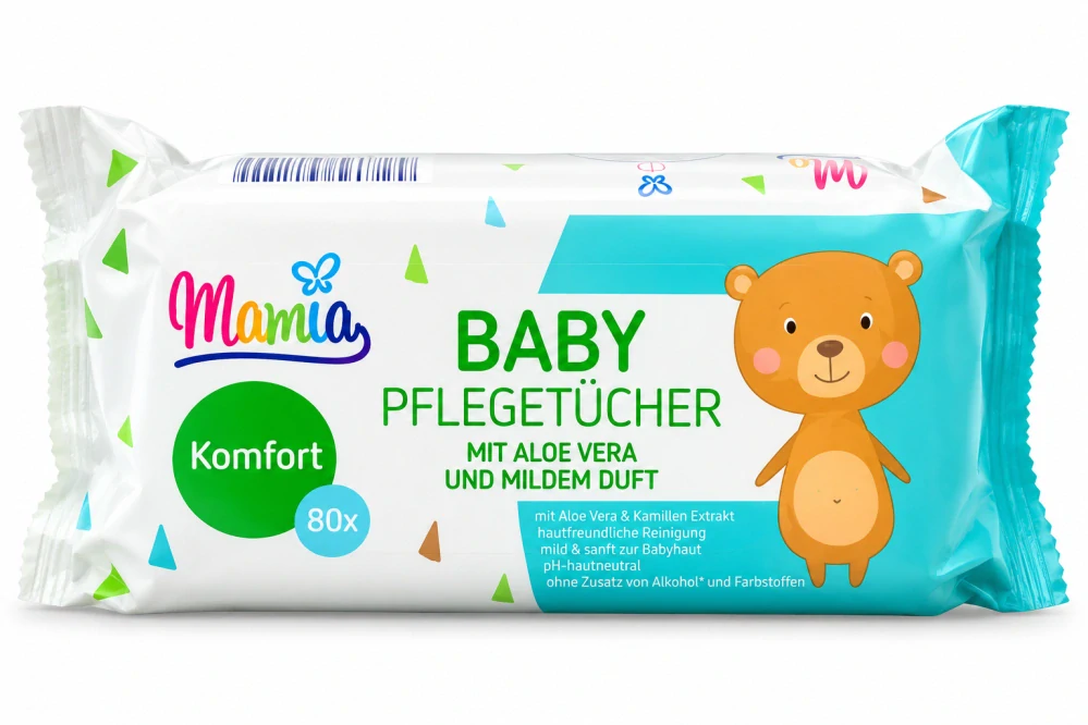 Mamia Baby Pflegetücher Komfort – Dětské vlhčené ubrousky s Aloe Vera a heřmánkem (80 ks)