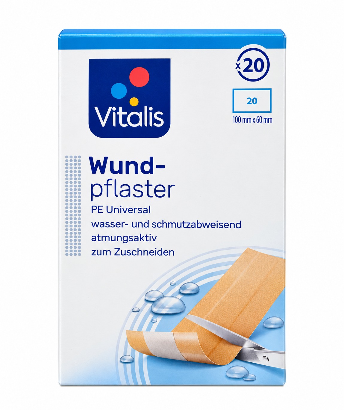 Vitalis Univerzální náplast na rány k zastřižení z PE materiálu (20 ks – 100 mm x 60 mm)