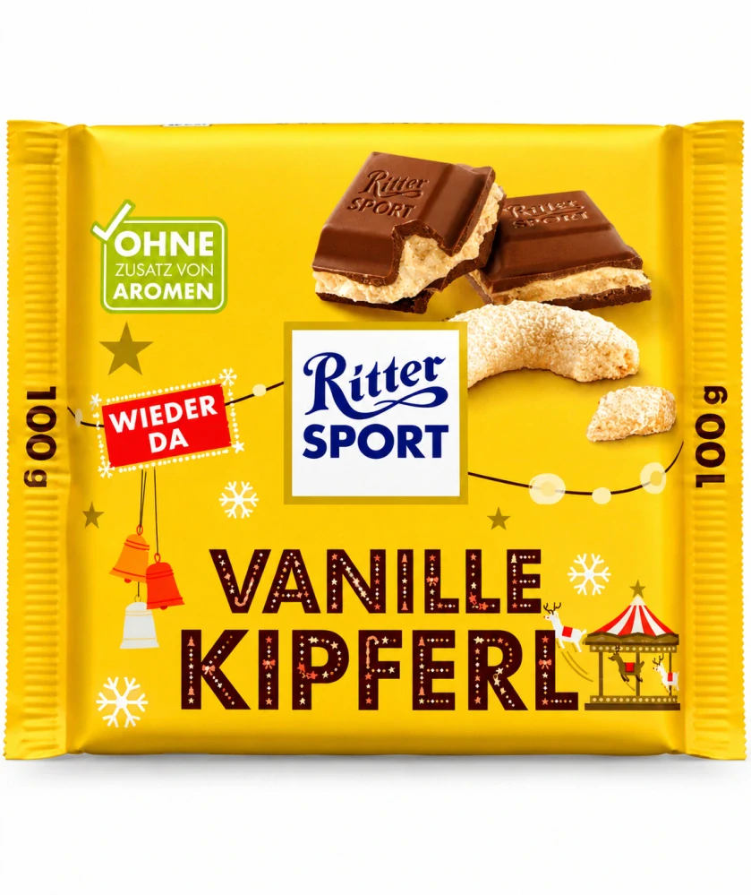 Ritter Sport Vanille Kipferl mléčná čokoláda s mandlovou náplní a vanilkovými rohlíčky 100 g