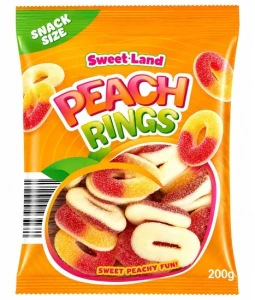 Sweet Land Peach Rings želé s pěnovou cukrovinkovou s příchutí broskve 200 g