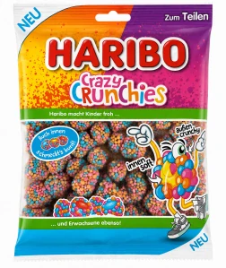 HARIBO Crazy Crunchies Želé s cukrovými perličkami, s příchutí třešně, citronu a coly 160 g