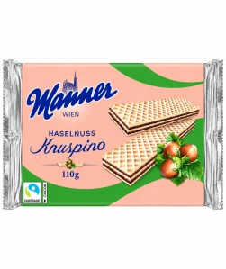 Manner Knuspino Haselnuss – Křupavé oplatky s lískooříškovým krémem 110 g