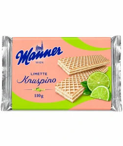 Manner Knuspino Limette – Osvěžující křupavé oplatky s limetkovou náplní 110 g