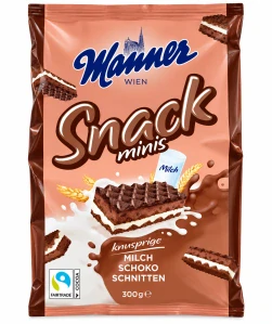 Manner Snack Minis Křupavé kakaové oplatky s mléčným a kakaovým krémem 300 g